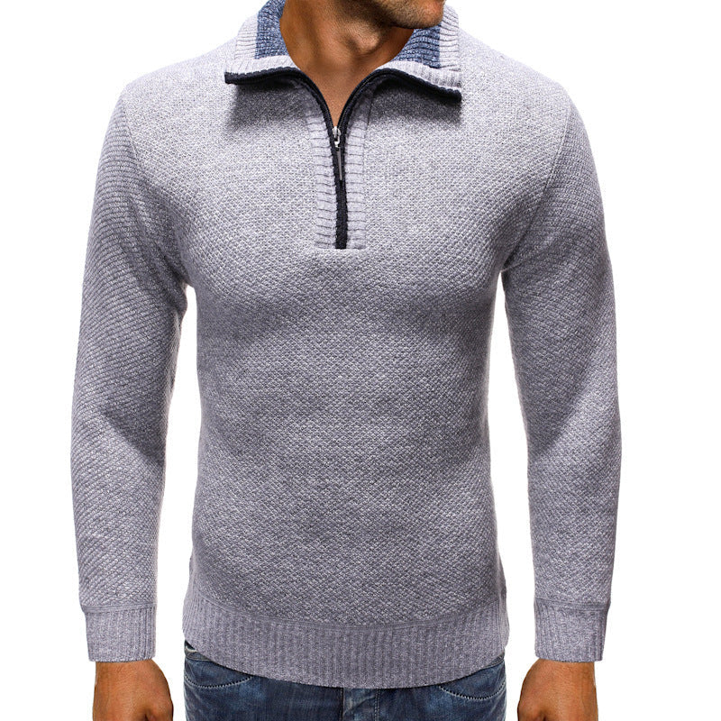 Herren luxuriöser Strickpullover mit modernem Stehkragen und Reißverschluss R&B