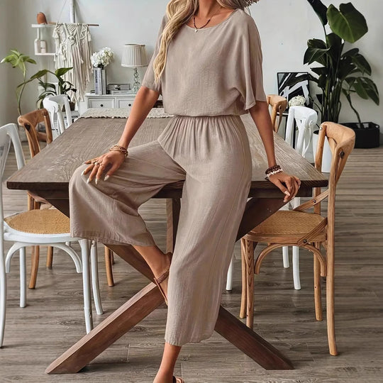 Damen weites Jumpsuit mit elastischem Taillenbund und lässigem Schnitt R&B