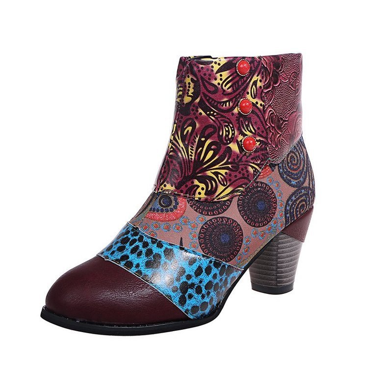 Damen Elegante Stiefeletten mit floralen Mustern und dekorativen Knöpfen R&B