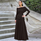 Damen Elegantes Langkleid mit gekreuztem Tailleneinsatz und schulterfreiem Ausschnitt R&B