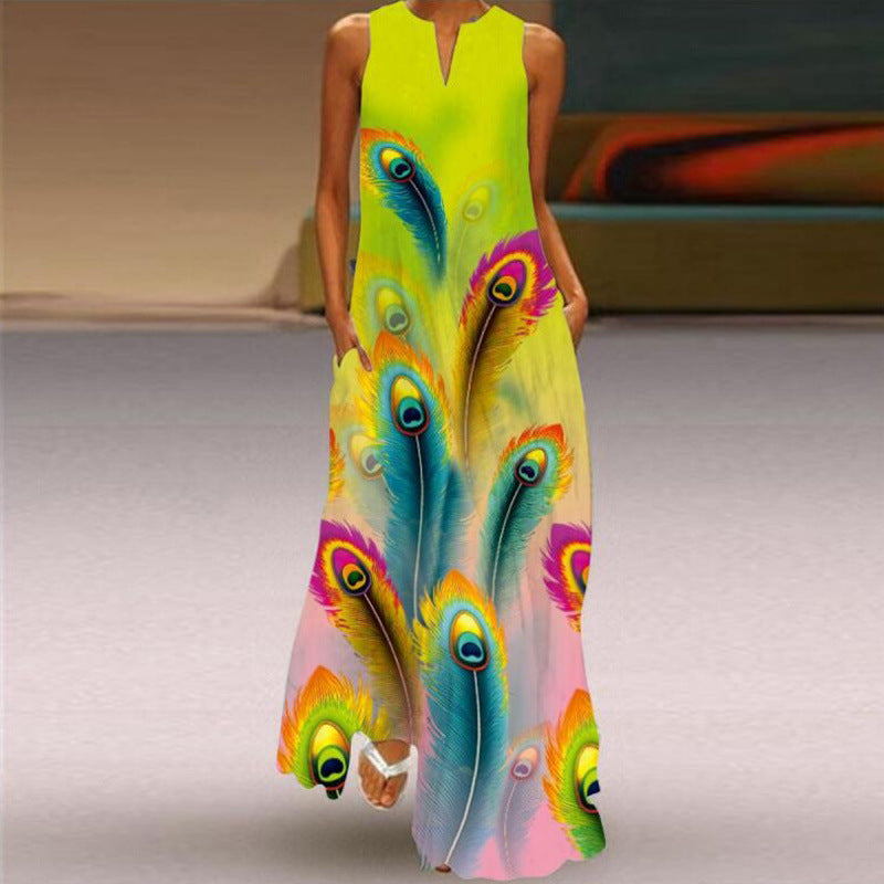 Damen Maxikleid mit elegantem floralem Design und seitlichen Taschen R&B