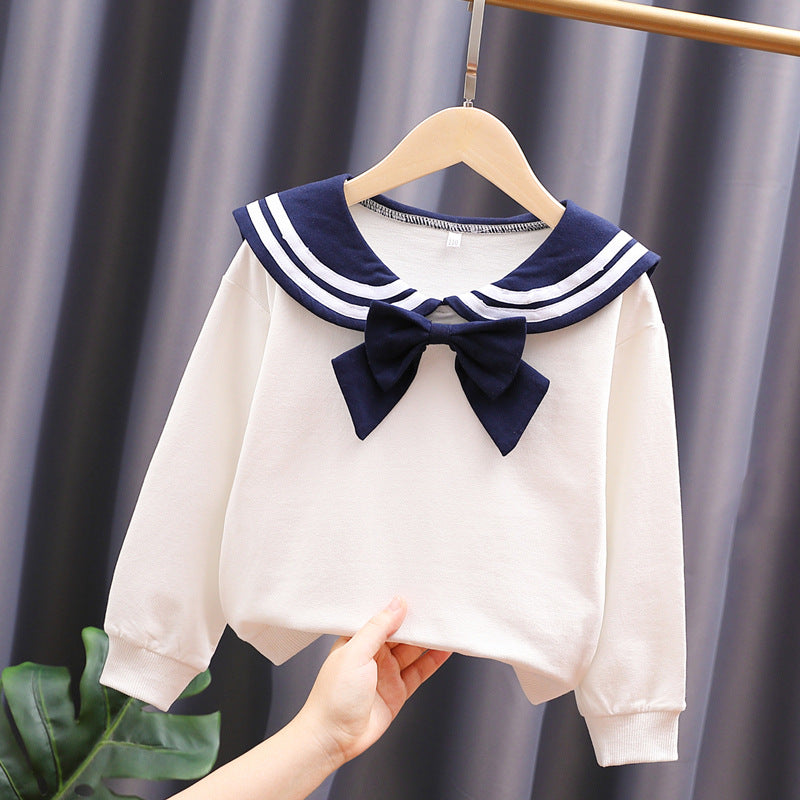 Mädchen Sweatshirt mit maritimem Kragen und dekorativem Schleifendetail R&B