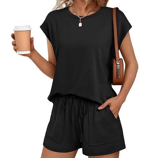 Damen bequemes Lounge-Set mit elastischem Bund und Taschen R&B