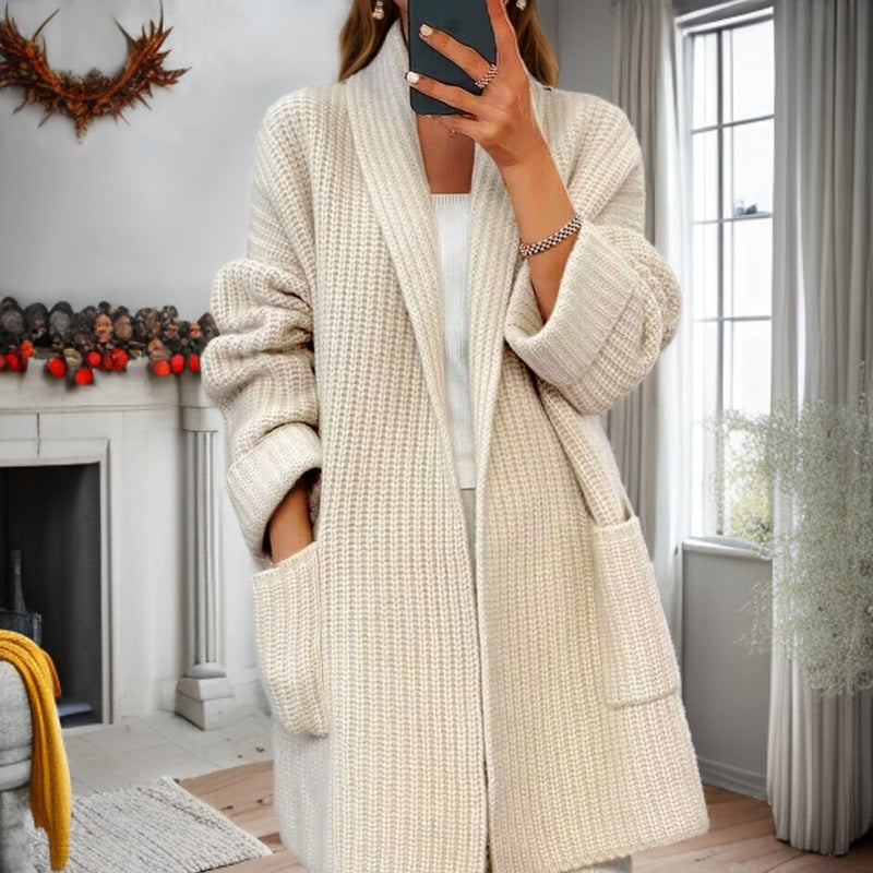 Damen nan langer übergroßer Strickmantel mit Schalkragen und aufgesetzten Taschen R&B