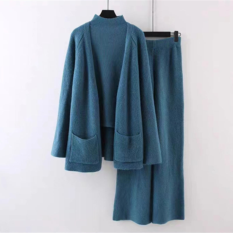 Damen kuscheliges Strickensemble mit weitem Cardigan und bequemen Hosen R&B
