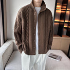 Herren Grobstrickpullover mit modernem Stehkragen und Knopfleiste R&B