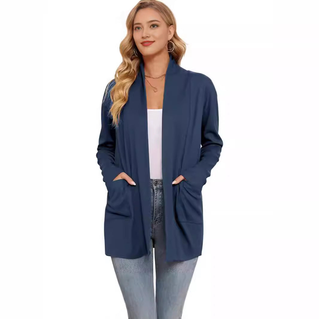 Damen lässiger Longcardigan mit Taschen R&B