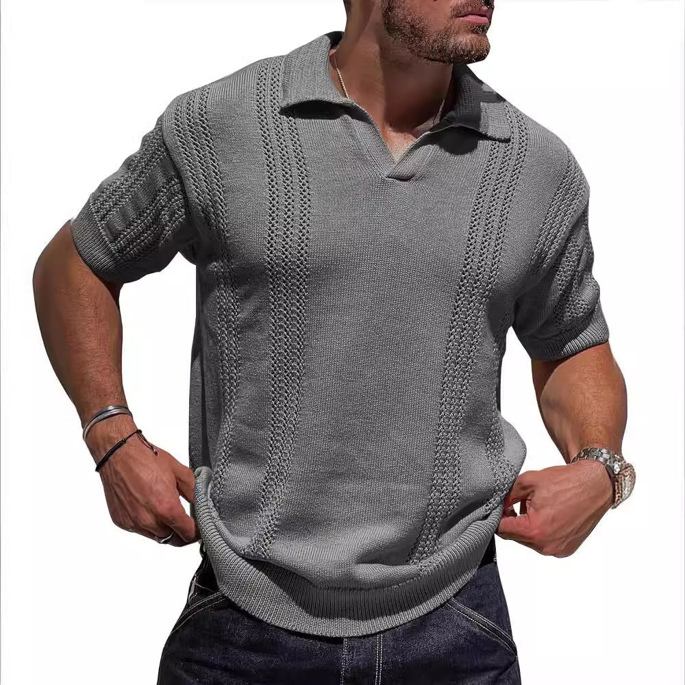 Herren Kurzarm Strickpullover mit strukturierter Oberfläche und Polokragen