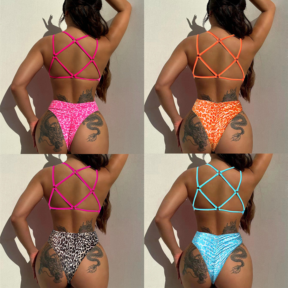 Damen Hochgeschnittener Triangel-Bikini mit auffälligen Cut-Out-Trägern