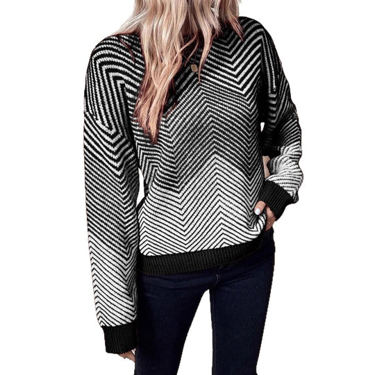 Damen Grobstrickpullover mit modernem Zickzackmuster und weitem Schnitt R&B