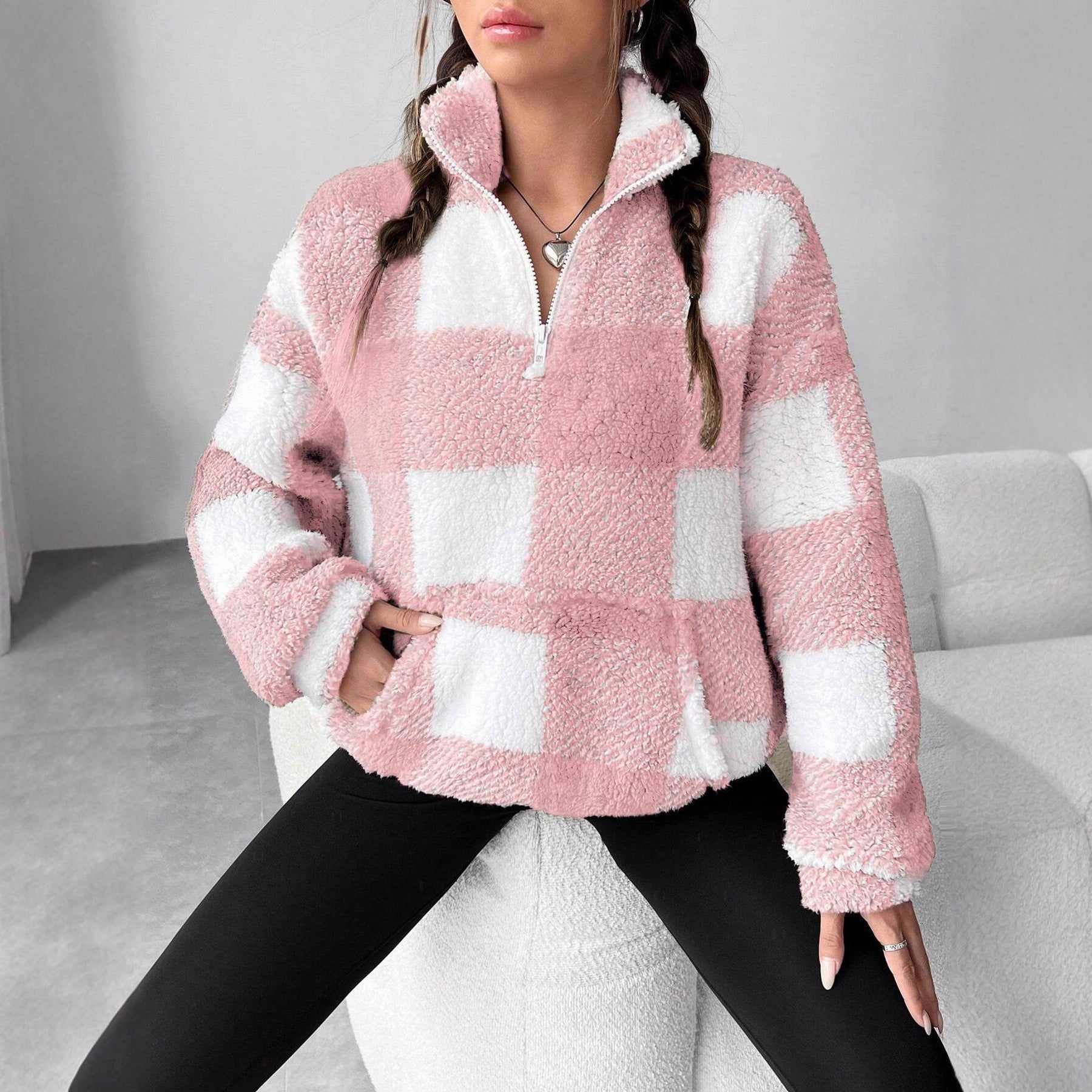 Damen Fleece-Pulloverjacke mit Reißverschluss und Taschen