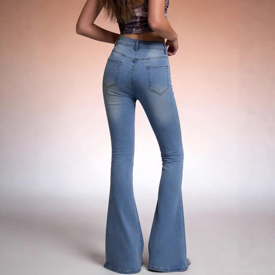 Damen Bootcut Jeans mit hohem Bund und trendiger Waschung R&B
