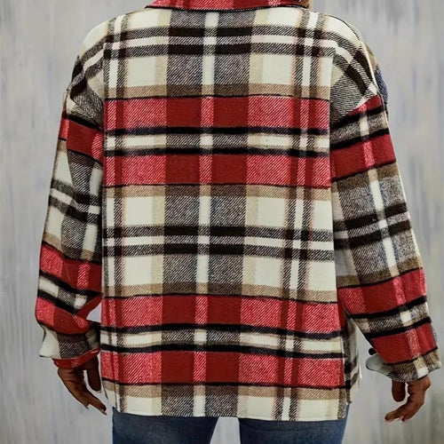 Damen karierte Flanelljacke mit Taschen und geschmackvoller Knopfleiste R&B
