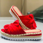 Damen Plattform-Sandaletten mit elegantem Schleifen-Detail und geflochtenem Absatz R&B