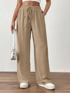 Damen Sommerliche Palazzo-Hose mit elastischem Bund und Bindegürtel R&B