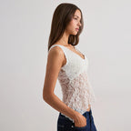 Damen Spitzentop mit elegantem Schnitt und durchscheinendem Design R&B
