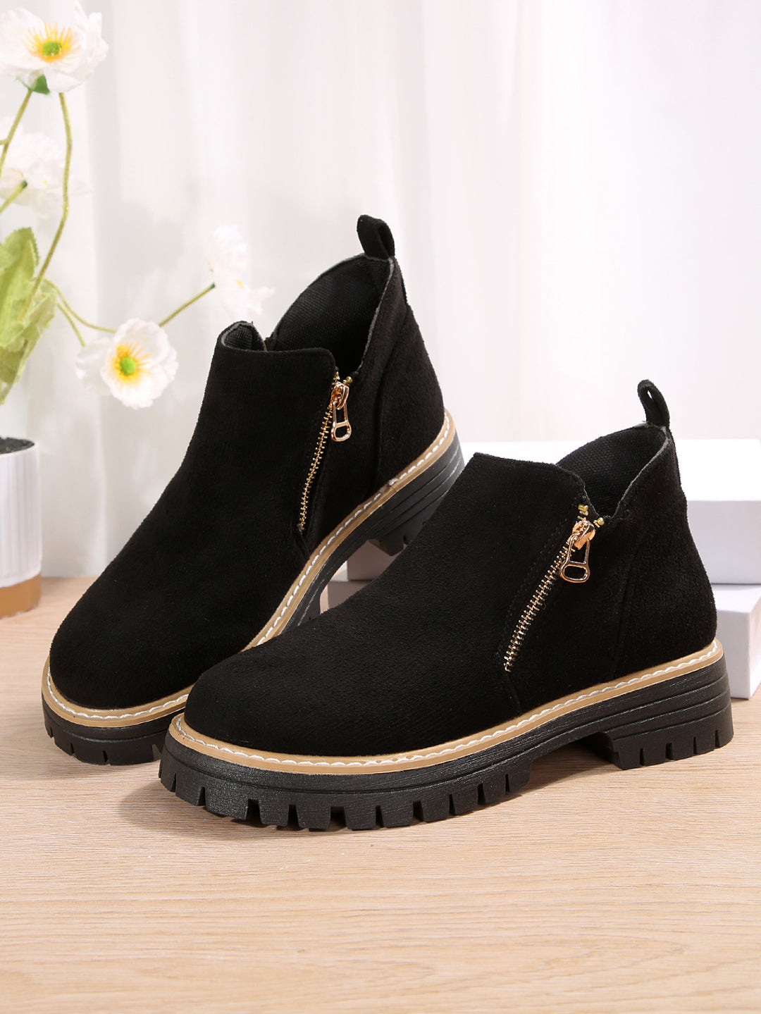 Damen Trendige Chelsea-Boots mit seitlichem Reißverschluss und rutschfester Sohle R&B
