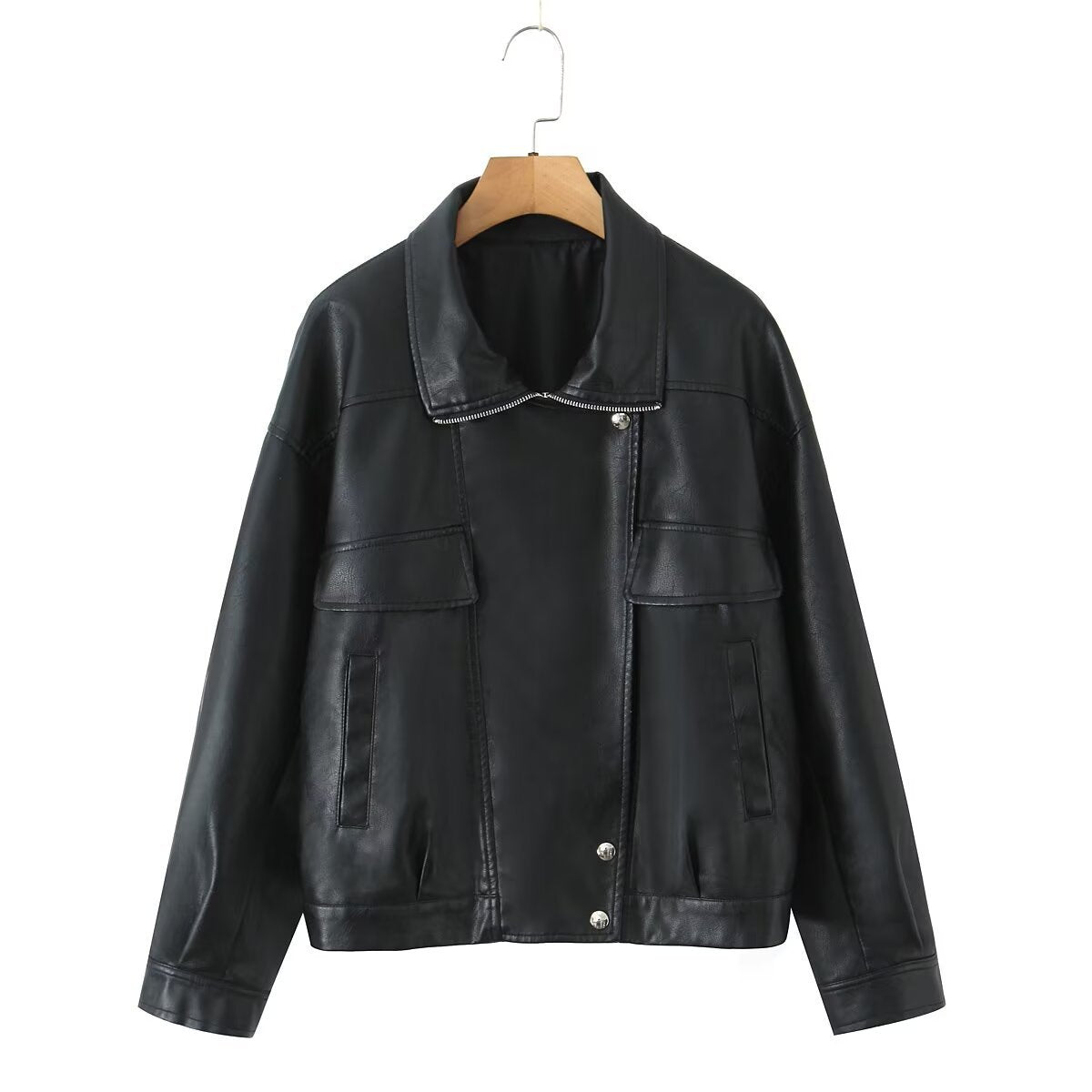Damen Kunstlederjacke mit lässigem Schnitt und praktischen Taschen R&B