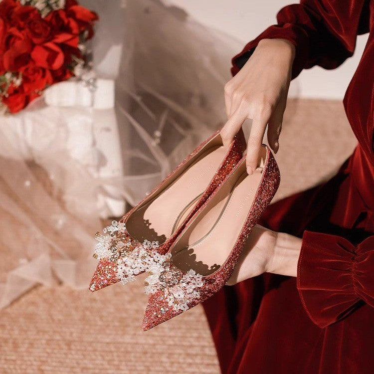 Damen Elegante Ballerinas mit funkelndem Schmuckdetail und stabilem Blockabsatz R&B
