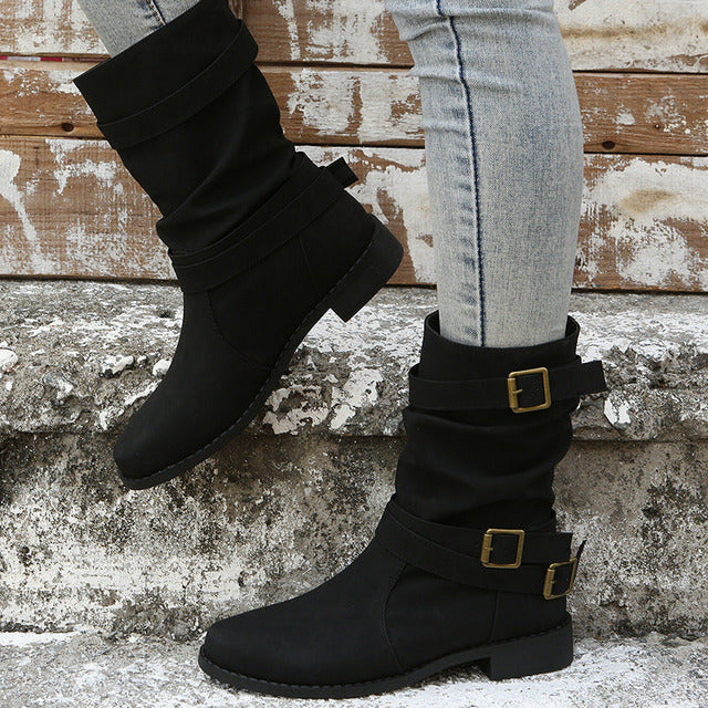 Vintage Schnalle Mid-Calf Stiefel R&B