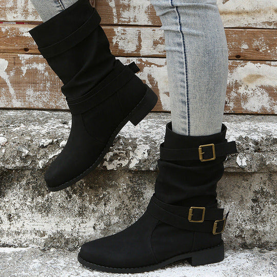 Vintage Schnalle Mid-Calf Stiefel R&B