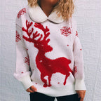 Damen Weihnachts-Pullover mit festlichem Rentier-Motiv und weichem Kragen R&B