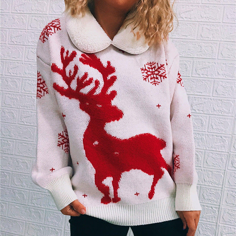 Damen Weihnachts-Pullover mit festlichem Rentier-Motiv und weichem Kragen R&B
