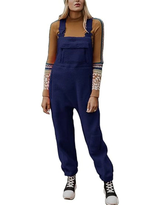Damen Flauschiger Overall mit verstellbaren Trägern und Eingrifftaschen R&B