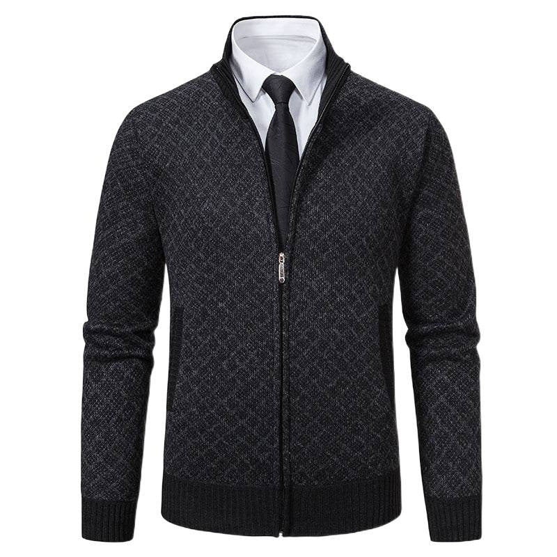 Herren Modische Strickjacke mit hochwertigem Zopfmuster und Reißverschluss R&B
