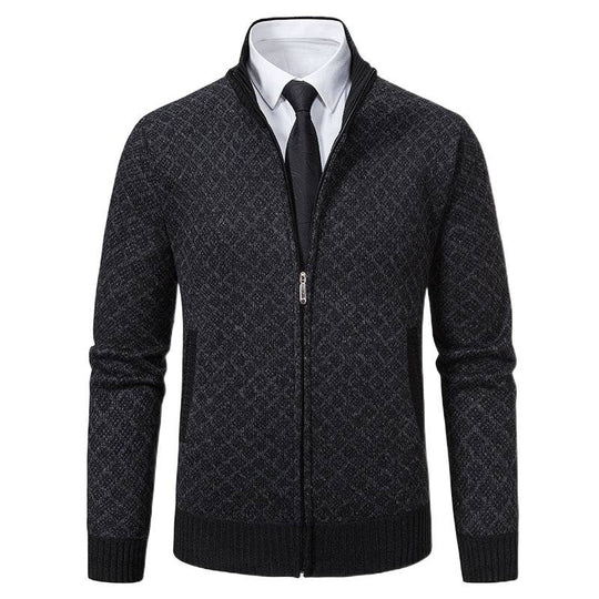Herren Modische Strickjacke mit hochwertigem Zopfmuster und Reißverschluss R&B