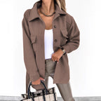 Damen Modische Overshirt-Jacke mit aufgesetzten Taschen und Knopfverschluss R&B