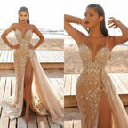 Damen Glamouröses Abendkleid mit tiefem V-Ausschnitt und funkelnden Verzierungen R&B