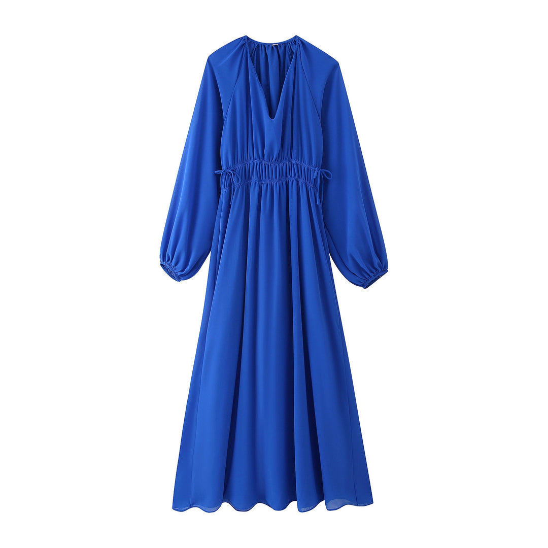 Damen Maxikleid mit eleganter Wickeloptik und femininen Rüschen R&B