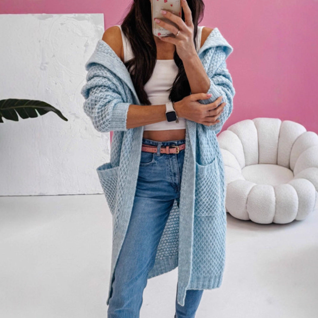 Damen Strickmantel mit luftiger Maschenstruktur und praktischen Taschen R&B