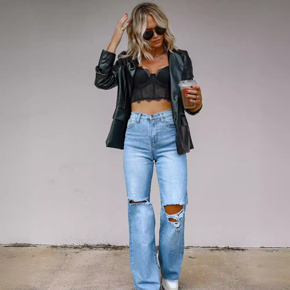 Damen Flared Jeans mit modernen Destroyed-Details R&B