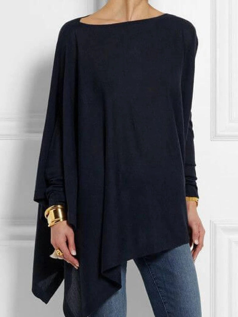 Damen nan drapierte Oversize-Tunika mit schrägem Zipfelsaum und weiten Fledermausärmeln R&B