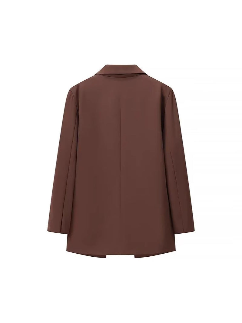 Damen eleganter Oversized-Blazer mit doppelter Knopfleiste und praktischen Taschen R&B