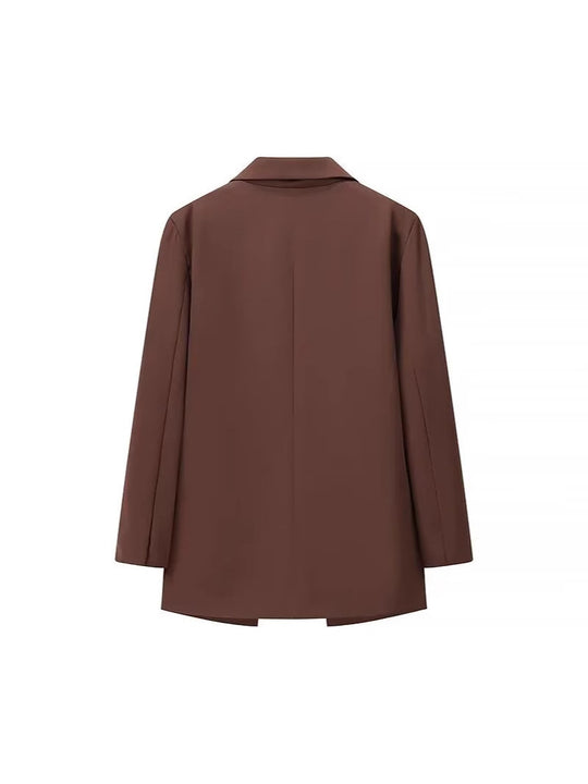Damen eleganter Oversized-Blazer mit doppelter Knopfleiste und praktischen Taschen R&B
