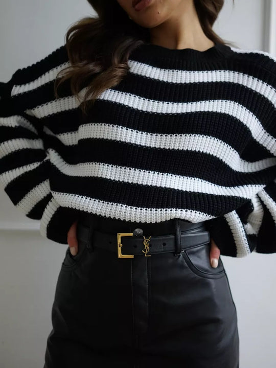 Damen Grobstrickpullover mit weitem Schnitt und lässigen Details R&B
