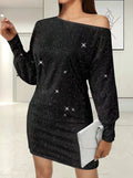 Damen Glamouröses Minikleid mit asymmetrischem Schulterdesign und Funkeleffekten R&B
