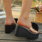 Damen Plateau-Sandalen mit floralem Applikationsdesign