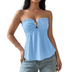 Damen Off-Shoulder Blusenshirt mit Rüschendetails und einzigartigem Goldverschluss R&B