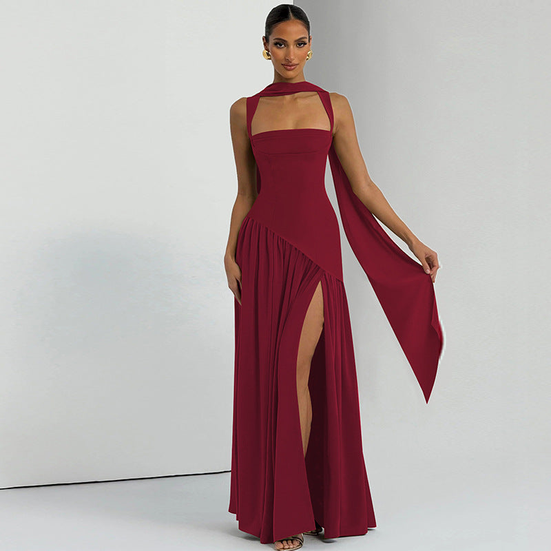 Damen Elegantes Abendkleid mit asymmetrischem Schnitt und tiefem Schlitz R&B