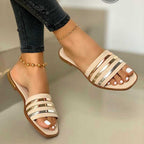 Damen Offene Sandaletten mit modischen Metallic-Riemen und komfortablem Fußbett R&B