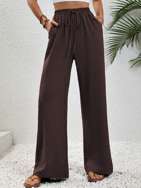 Damen Lässige, Breite Freizeithose mit Elastischem Bund und Seitlichen Taschen R&B