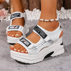 Damen Plateau-Sandalen mit verstellbaren Riemen und modischem Glitzer-Design R&B