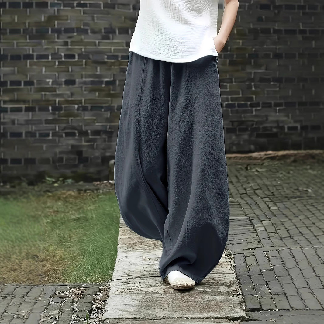 Damen Modische und bequeme Palazzo-Hose mit seitlichen Taschen und elastischem Bund R&B