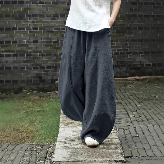 Damen Modische und bequeme Palazzo-Hose mit seitlichen Taschen und elastischem Bund R&B