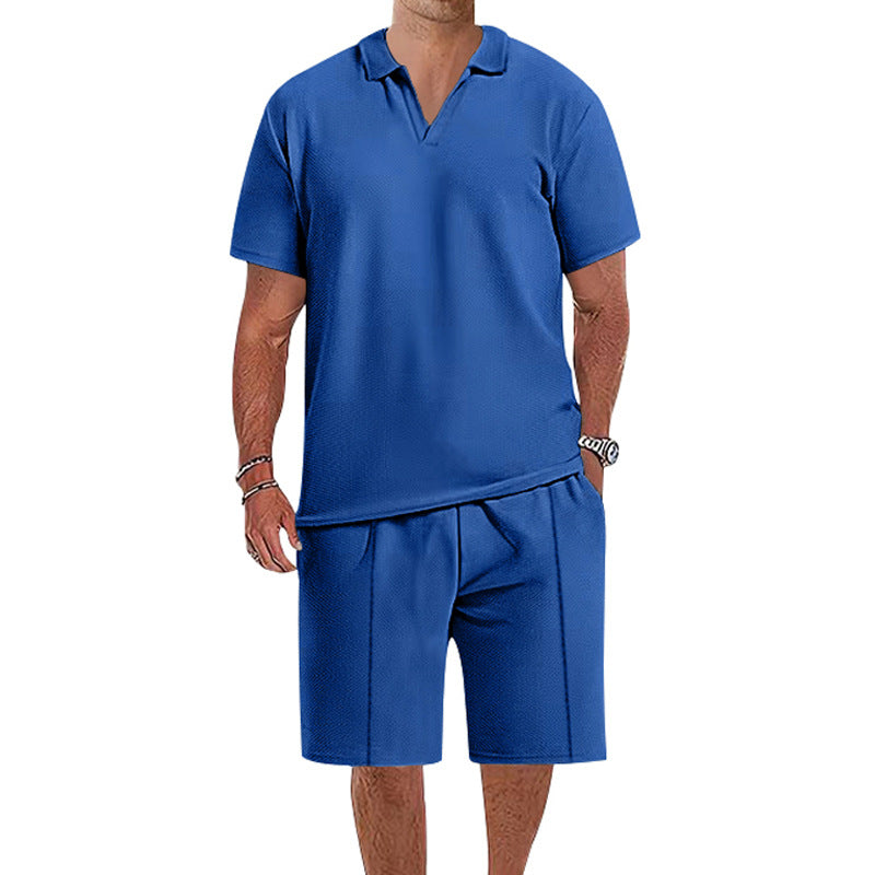 Herren lässiges Kurzarm-Polohemd und Shorts-Set aus atmungsaktivem Stoff R&B
