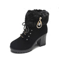 Damen Kunstfellgefütterte Stiefeletten mit eleganten Schnallen und robustem Blockabsatz R&B